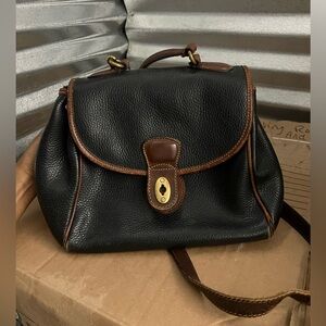 Vintage Sheridan Monticello Coach Black With Brown Trim Satchel Crossbody Bag